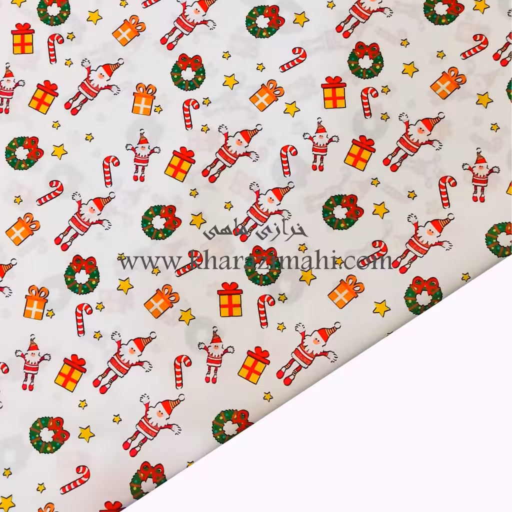 پارچه کرپ بوگاتی کریسمس طرح بابانوئل و هدیه کد 114