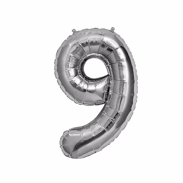 بادکنک فویلی عدد 9 نقره‌ای