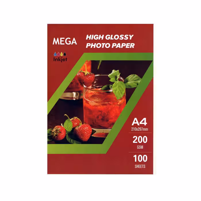 کاغذ فتو گلاسه براق 200 گرم A4 مگا 100 برگی