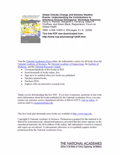 خرید و دانلود نسخه کامل کتاب Global Climate Change and Extreme Weather Events: Understanding the Contributions to Infectious Disease Emergence: Workshop Summary