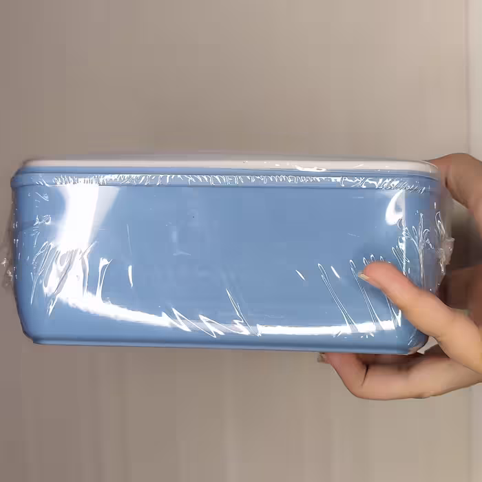 ظرف غذا دوطبقه اسپرت دررنگ آبی دارای قاشق 