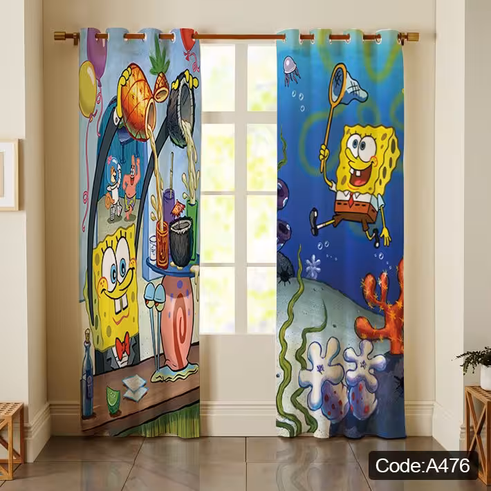 پرده پانچی مخمل چاپی دخترانه کد 476