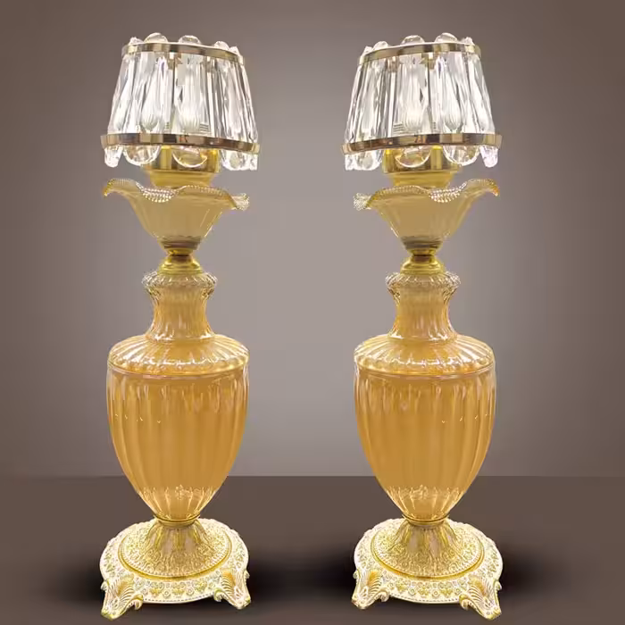 شمعدان کوزه‌ای طلایی شید کریستالی منشوری