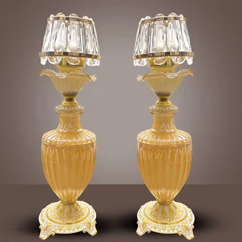 شمعدان کوزه‌ای طلایی شید کریستالی منشوری