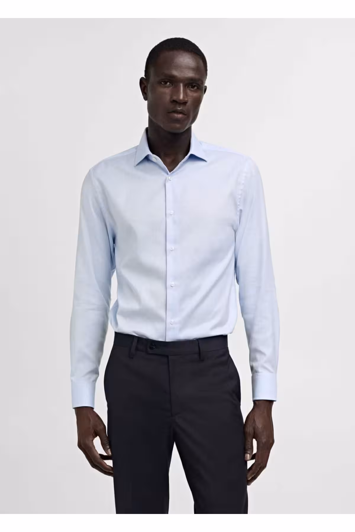 پیراهن / بلوز دکمه دار آبی مردانه تیم برش باریک اورجینال MANGO Man