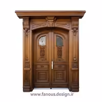 درب چوبی کلاسیک دو لنگه با شیشه‌کاری قوسی کد 30358