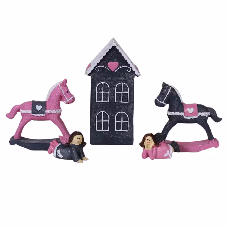 مجسمه سیسمونی کلبه و اسب مدل DGA-2122 مجموعه 5 عددی