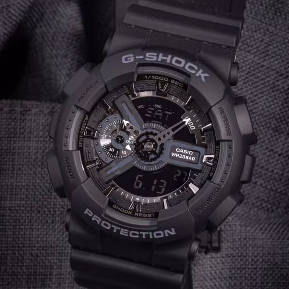 ساعت  مچی جی شاک GA110 های کپی مشکی فول بلک (جیشاک GShock)صد در صد ضدآب ، تنظیم اتوماتیک با پایتخت کشورها، اتولایت دار