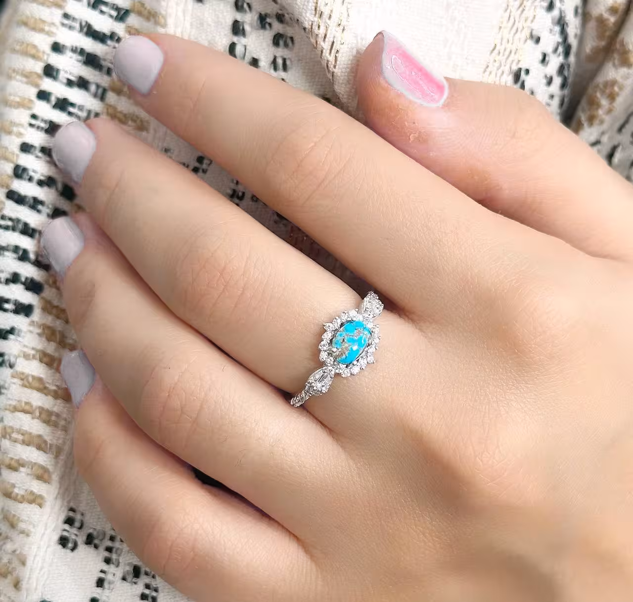 انگشتر فیروزه اصل نیشابوری نقره زنانه کد 11008