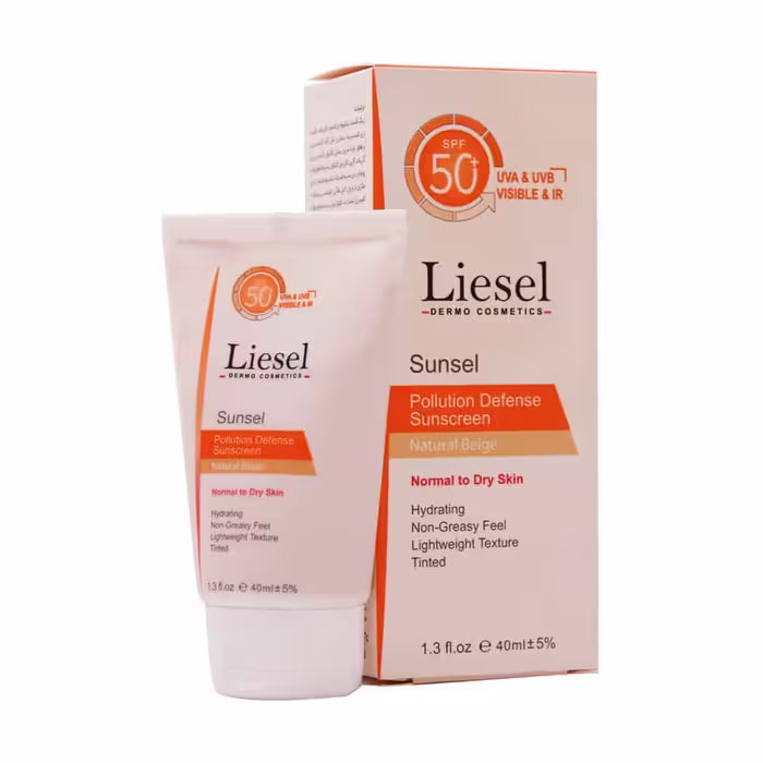 کرم ضد آفتاب Lisel با SPF 50، رنگی، مناسب پوست نرمال تا خشک، حجم 40 میلی‌لیتر