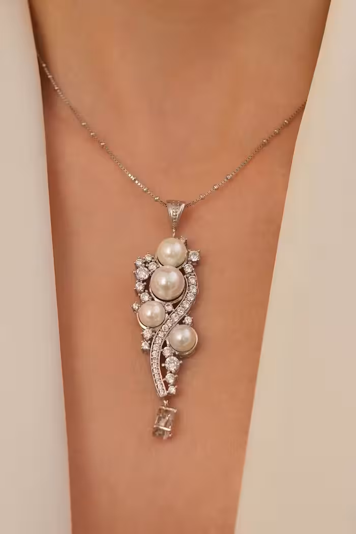 گردنبند مروارید وارداتی نقره کد 20515