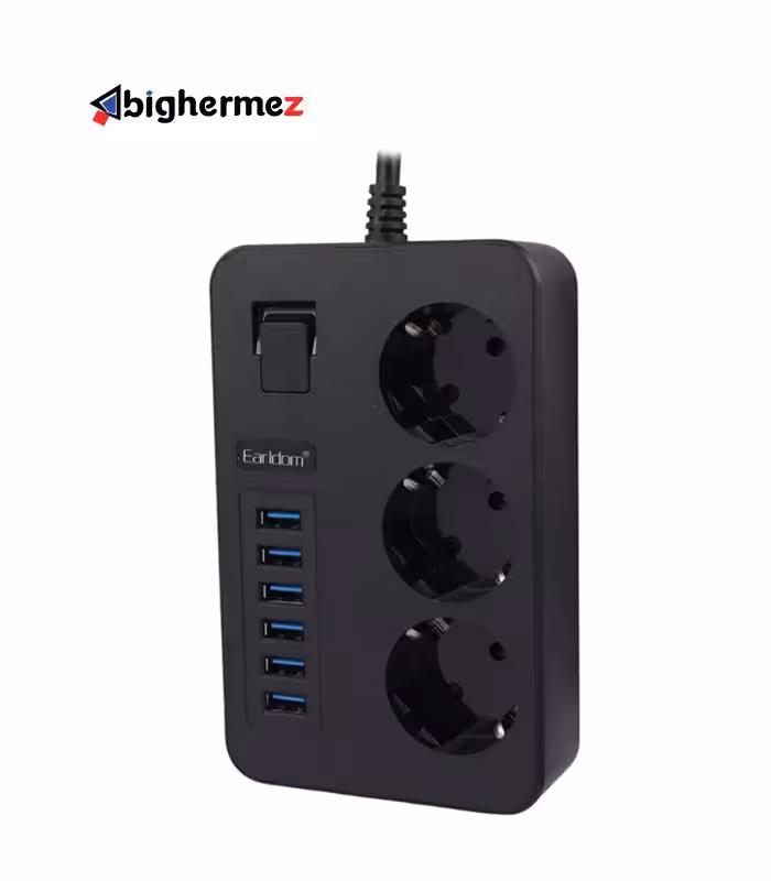 چند راهی 3 خانه برق ارلدام ES-SC07 با کابل 2 متری   شارژر USB