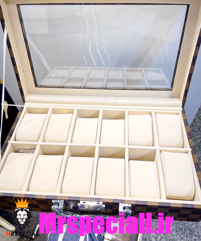 جعبه ساعت 12 تایی لویی ویتون وارداتی چرم دور دوخت 0035 WATCH BOX louis vuitton