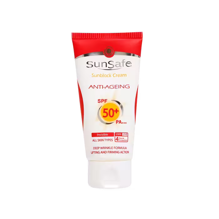 کرم ضد آفتاب و ضد چروک سان سیف بی رنگ SPF50 حجم 50 میلی لیتر