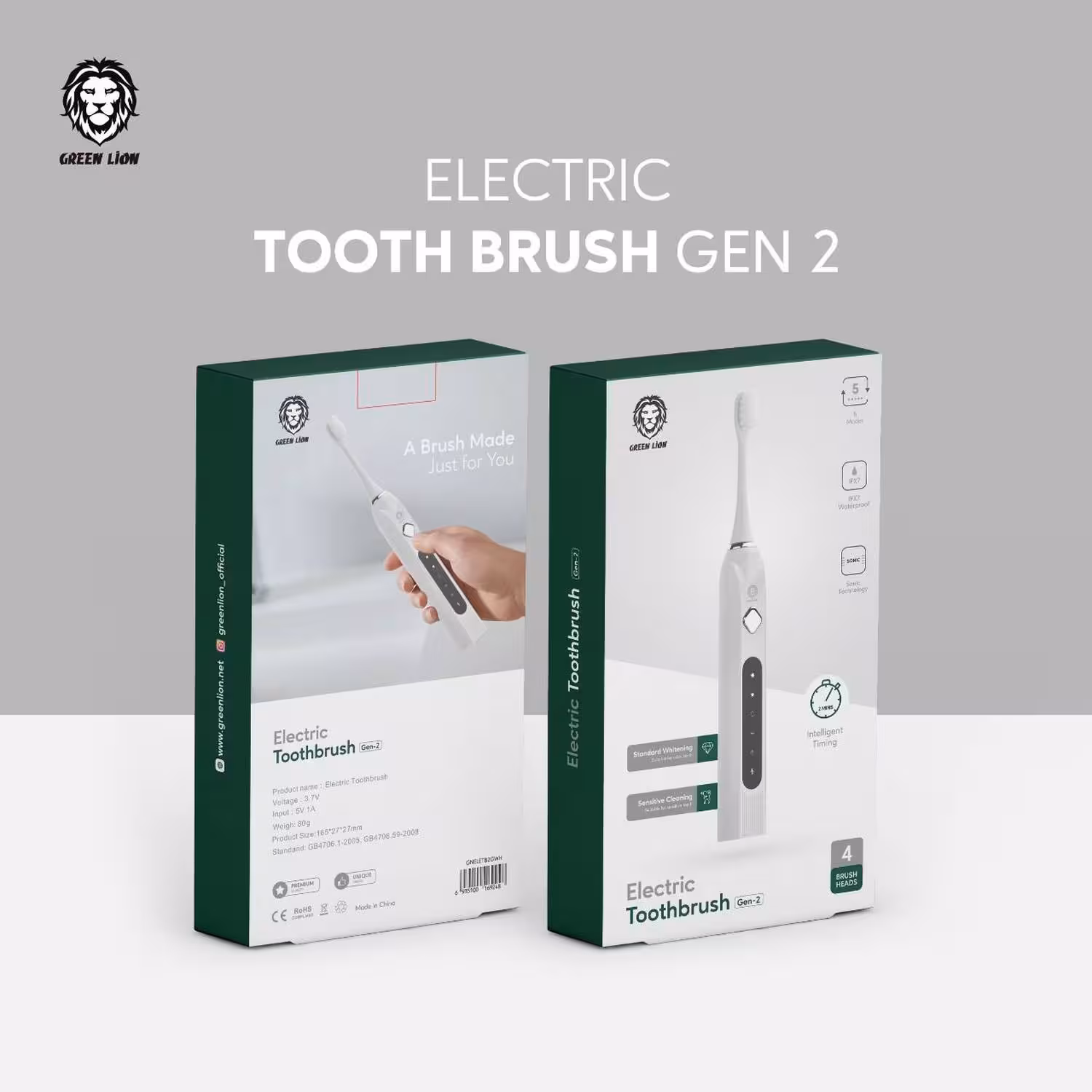 مسواک برقی گرین لیون Green Lion Electric Toothbrush Gen-2 GNELETB2GWH