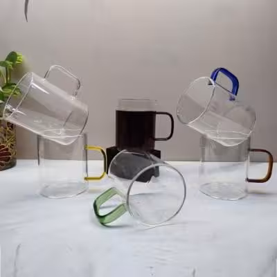 لیوان پیرکس گرد دسته رنگی 6*8/5