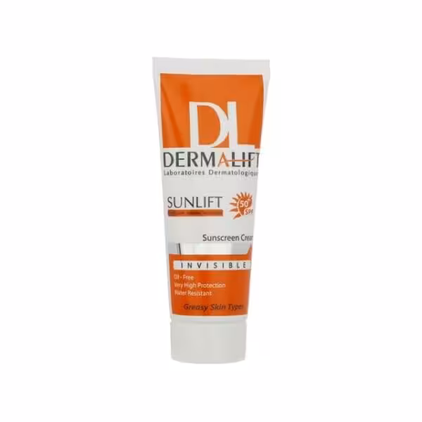 کرم ضد آفتاب بدون رنگ درمالیفت مدل SPF50 محافظ UVA ،UVB، ضد آب، مناسب پوست چرب حجم 40 میلی‌لیتر
