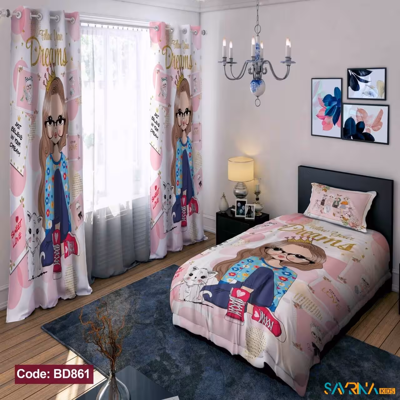 ست اتاق خواب دخترانه طرح دختر ناز کد BD861