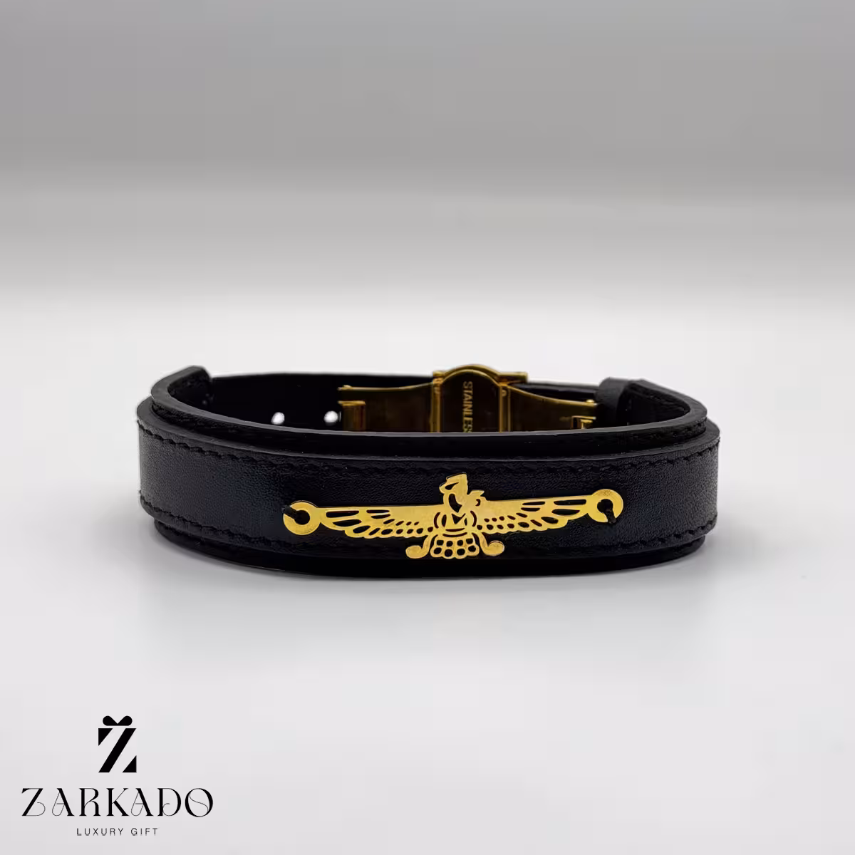 دستبند چرم با پلاک طلا فروهر کد B13755
