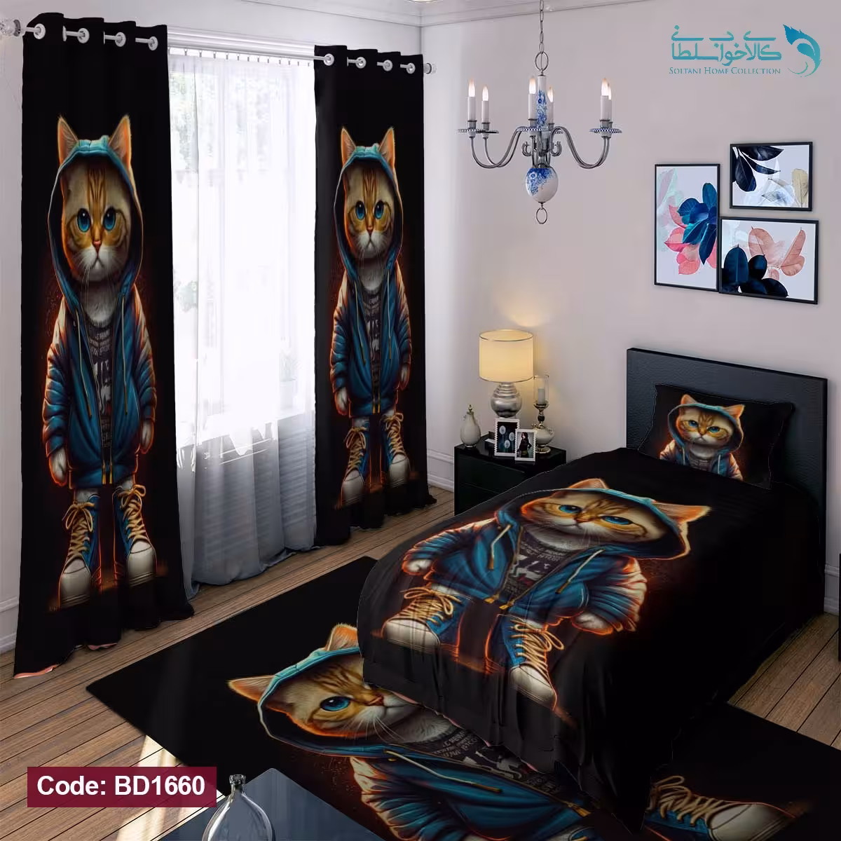 روتختی طرح گربه چشم آبی یکنفره کد BD1660