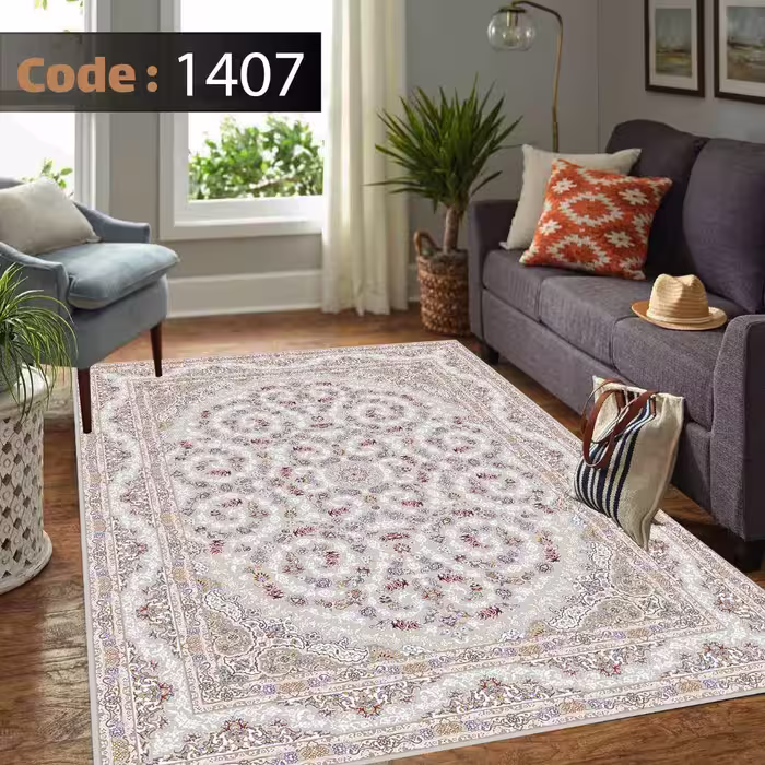 کاورفرش روفرشی دورکشدار گوشه لیفه ای کرم  قهوه ای کد 1407