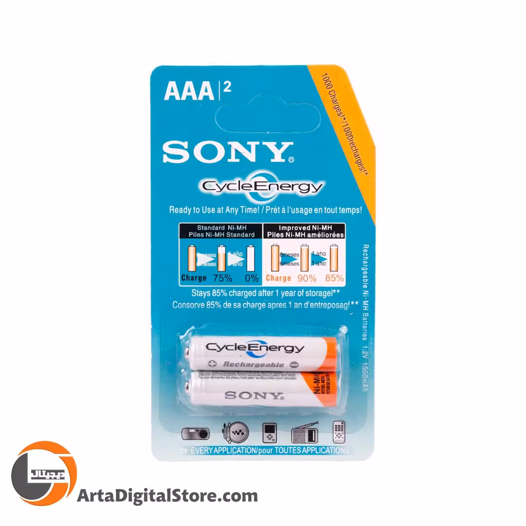 باتری دوتایی نیم قلمی شارژی Sony CycleEnergy Ni-MH AAA 1550mAh