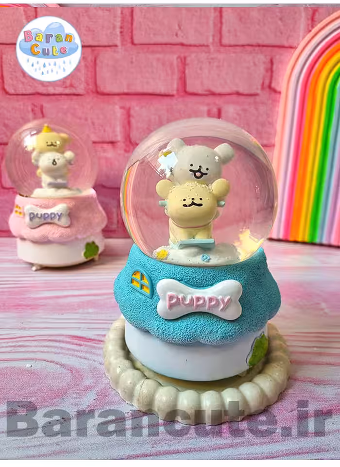 گوی موزیکال پمپی برفی چراغ دار سایز بزرگ طرح هاپو های بامزه آبی