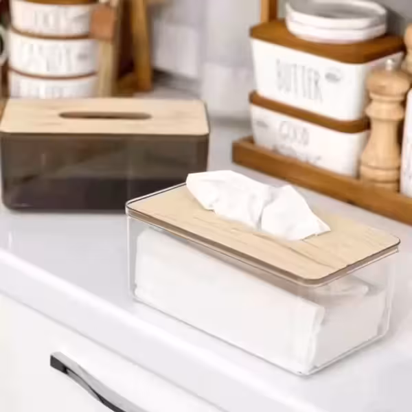 جا دستمالی اکرولیک درب بامبو شفاف