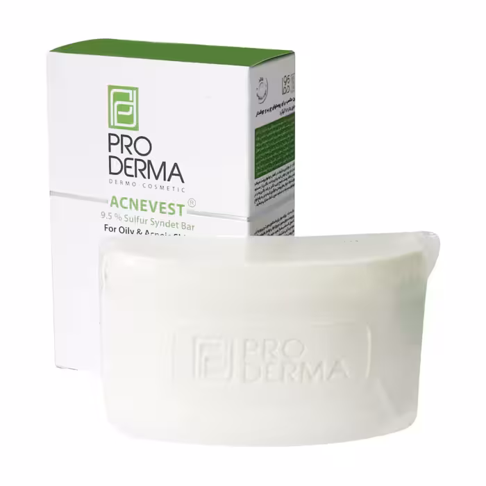 پن حاوی 9.5 درصد گوگرد مناسب پوست های چرب و دارای جوش پرودرما PRODERMA ACNEVEST 9.5 SULFUR SYNDET BAR FOR OILY &amp; ACNEIC SKIN