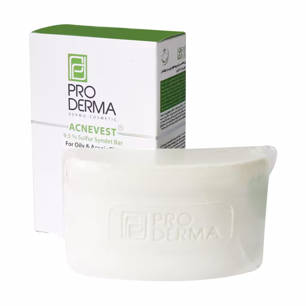 پن حاوی 9.5 درصد گوگرد مناسب پوست های چرب و دارای جوش پرودرما PRODERMA ACNEVEST 9.5 SULFUR SYNDET BAR FOR OILY &amp; ACNEIC SKIN