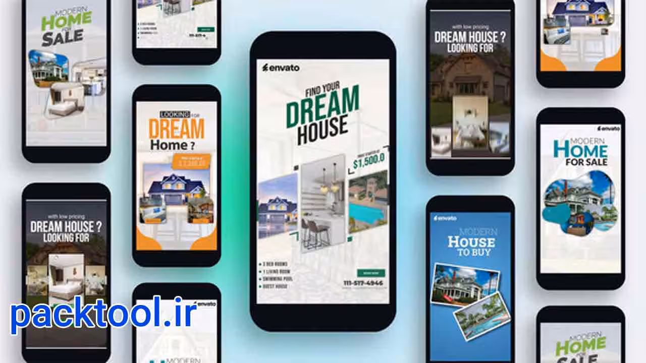 دانلود پروژه آماده افتر افکت استوری تیزر تبلیغاتی فروش املاک Real Estate Stories - پک تول