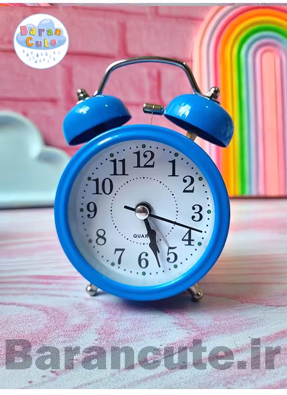 ساعت رومیزی سایز کوچک فانتزی زنگ دار بدنه فلزی طرح کلاسیک آبی