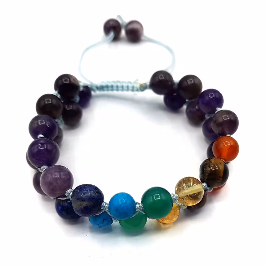 دستبند دو ردیفه آمیتیست وهفت سنگ کد 310156