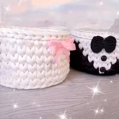 سبد قلاب بافی تریکو طرح عروس و داماد کد 80065 مجموعه 2 عددی