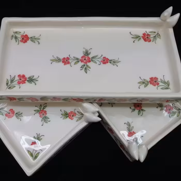 شیرینی خوری سرامیکی هیوا طرح میخک کد 10919032 مجموعه 3عددی