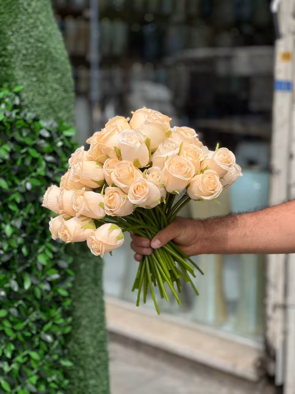 گل رز مصنوعی باکارا کرم روشن وارداتی 10شاخه