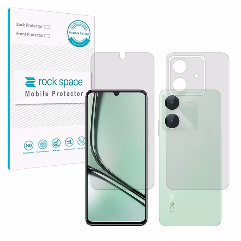 گلس صفحه نمایش و پشت گوشی ریلمی Note 60x مدل نانو هیدروژل مات برند راک اسپیس کد SS