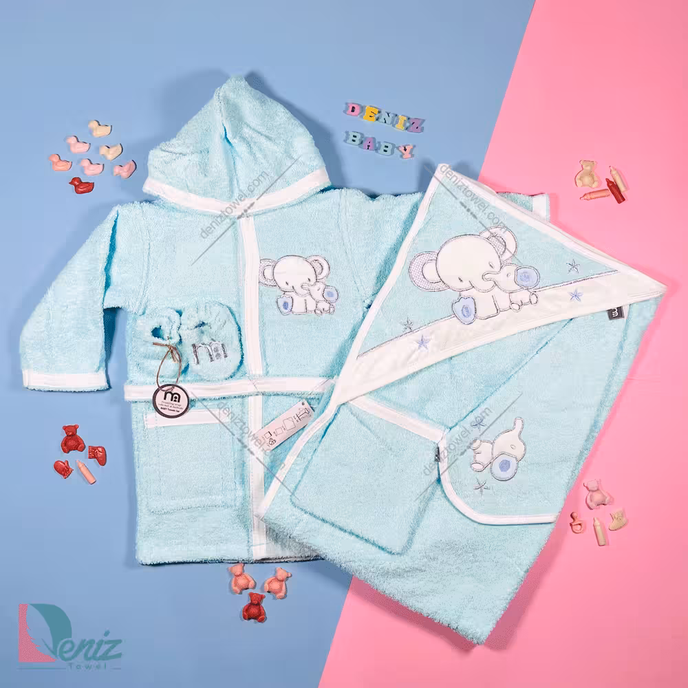 حوله نوزادی M-baby طرح فیل رنگ فیروزه ای