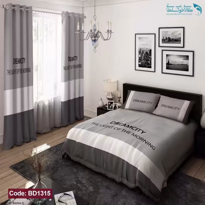 روتختی طرح طوسی و سفید دونفره کد BD1315