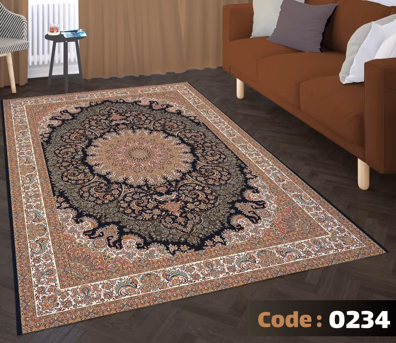کاورفرش روفرشی دورکشدار گوشه لیفه ای کرم  قهوه ای کد 0234
