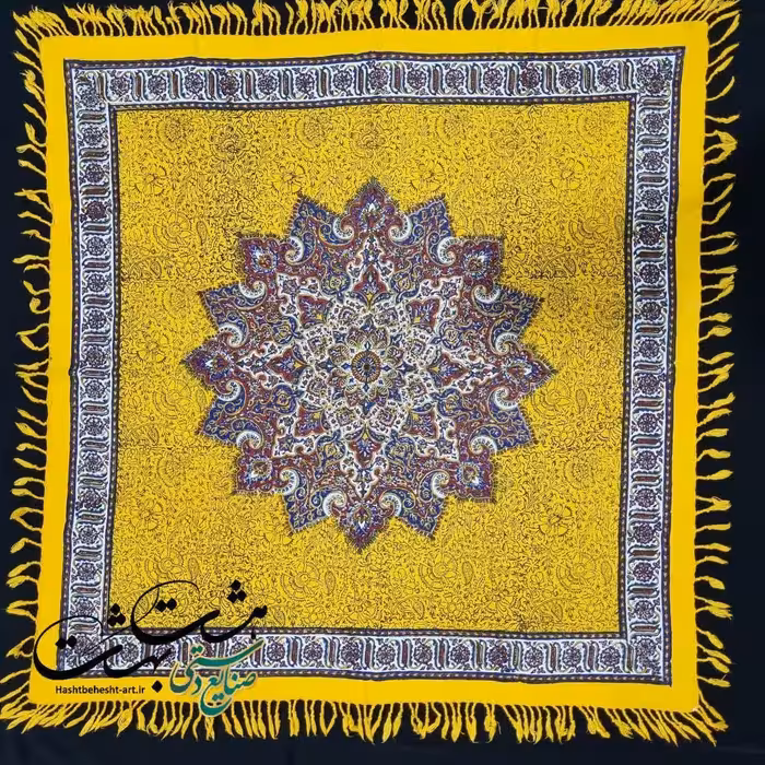 سفره قلمکار  رنگی 80 در 80 سانت برند زابلیان در دو زمینه زرد رنگ