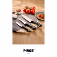 ست چاقوی آشپزخانه حرفه‌ای Pirge مدل Ecco Chef Baba | شامل 3 عدد چاقوی تخصصی برای برش، سَیْر کردن و خرد کردن | تیغه‌های فولادی ضدزنگ با آلیاژ مقاوم | دسته ارگونومیک ضد لغزش | مناسب برای آشپزی خانگی و حرفه‌ای | طراحی سبک و خوش‌دست برای استفاده طولانی‌مدت