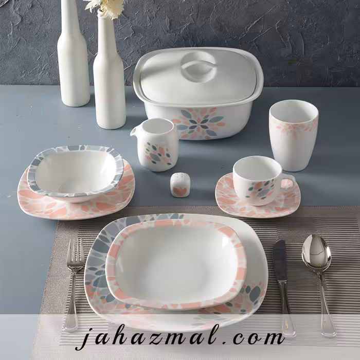 سرویس چینی زرین طرح سلنا صورتی 98 پارچه