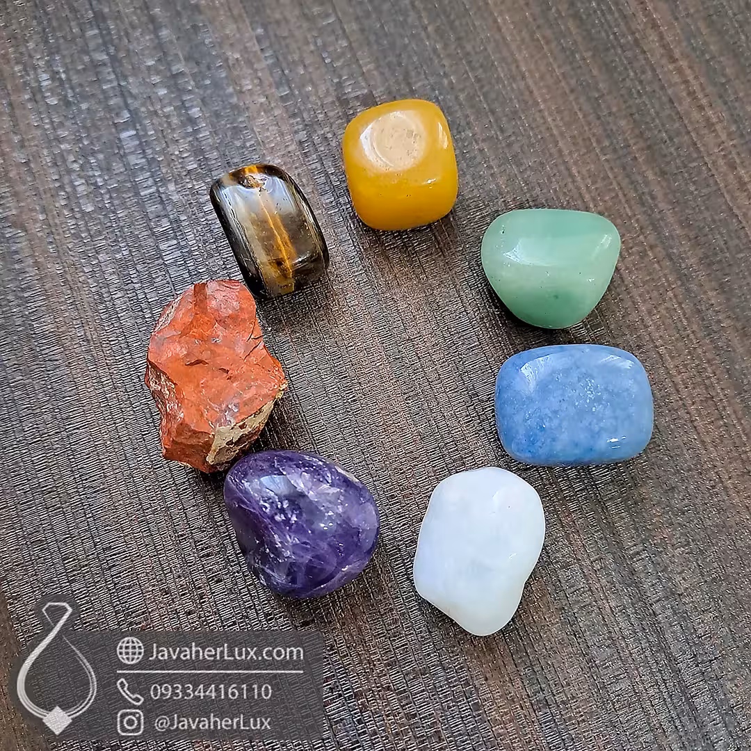 پکیج 7 سنگ چاکرا تراش نخورده مناسب سنگ درمانی مدل لوتوس _ کد 401032