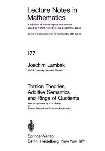 خرید و دانلود نسخه کامل کتاب Torsion Theories, Additive Semantics and Rings of Quotients