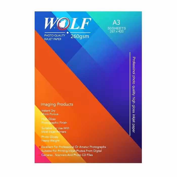 کاغذ فتو گلاسه 260 گرم ولف سایز A3