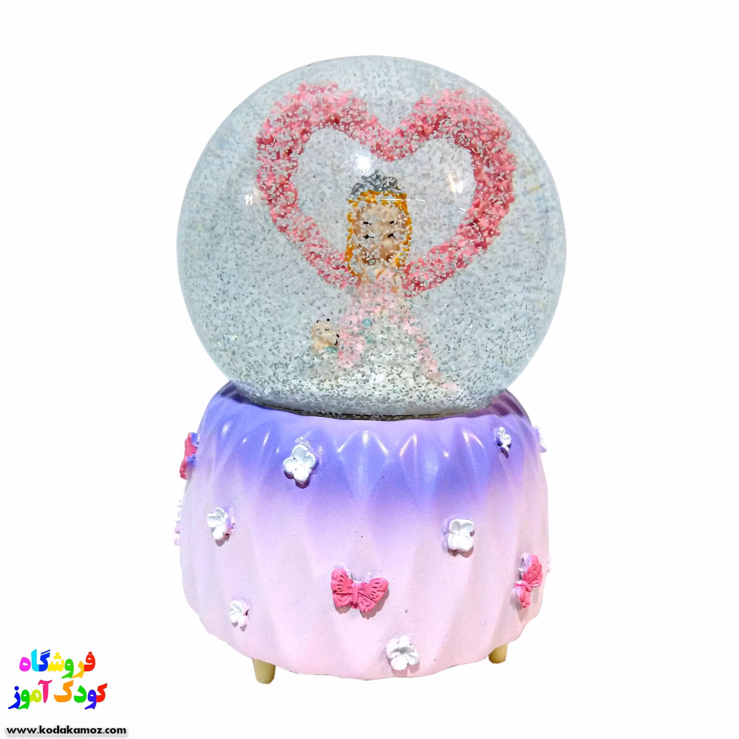 گوی موزیکال برفی(گوی موزیکال فرشته گل صورتی  )سایز بزرگ 1802