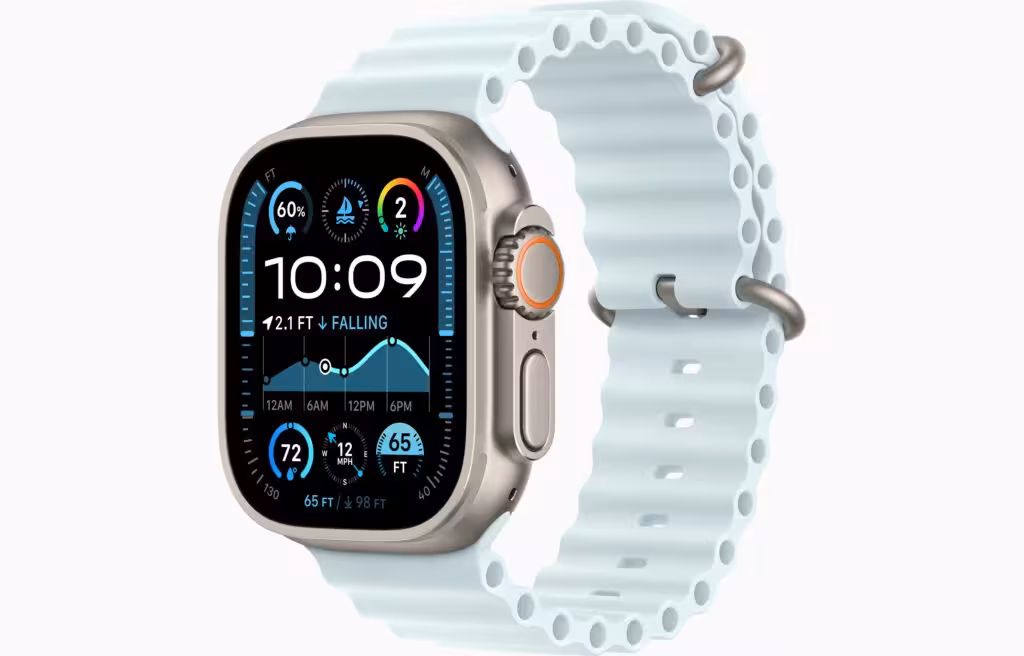 اپل واچ مدل اولترا نسل 2 تیتانیومی نچرال با بند اوشن آبی یخی