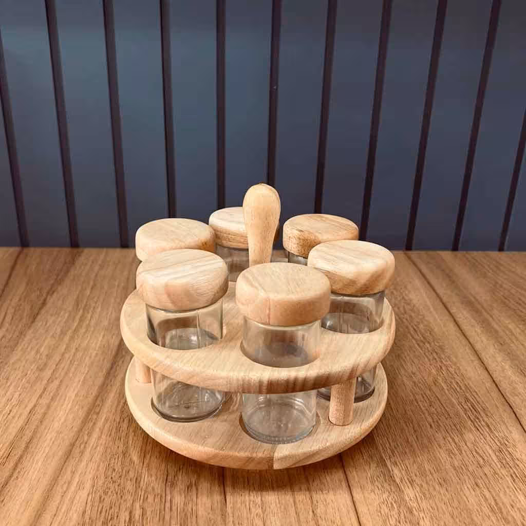 جا ادویه گردان 6 عددی تخت چوبی 8072