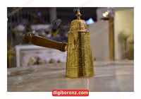 قهوه جوش برنجی برنزی قلم دست دسته چوبی سایز بزرگ